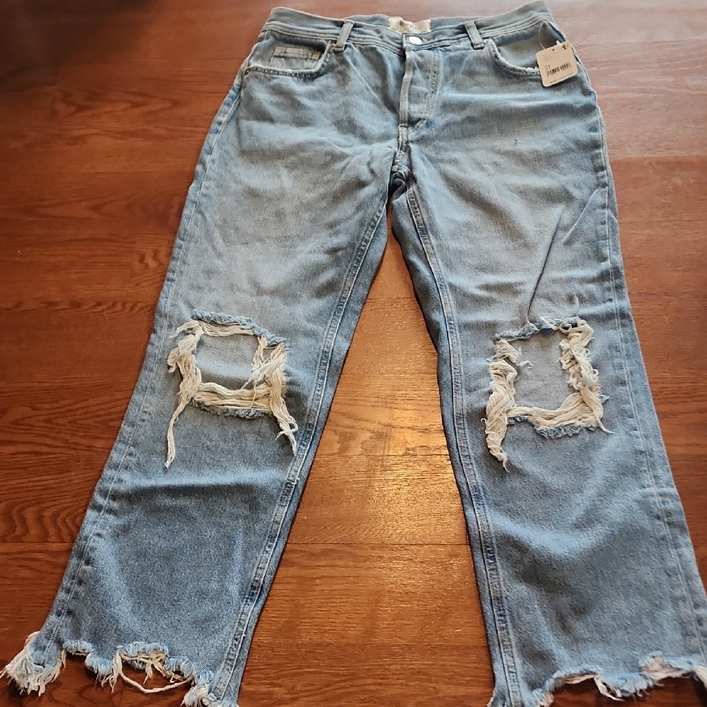 Free People Light Wash Distressed Boyfriend Jeans